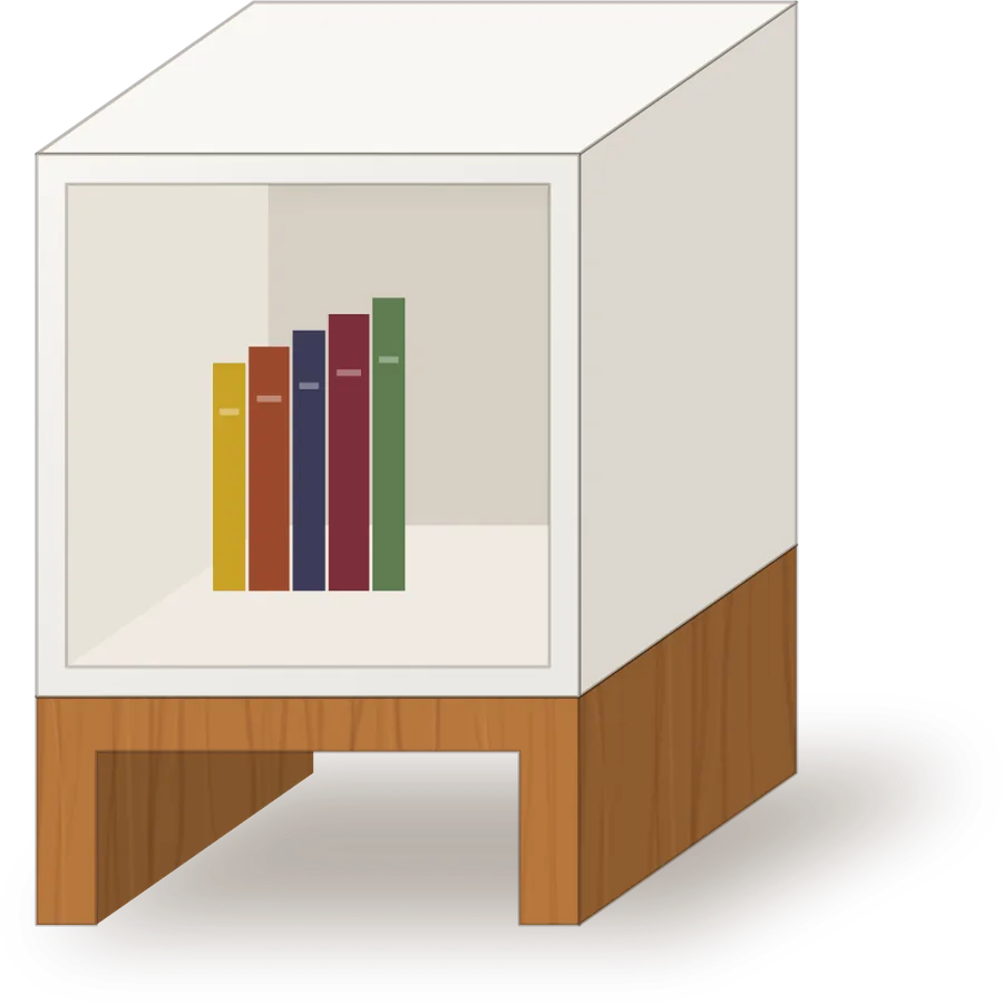An open Briddhi cube with books, on a wooden base
