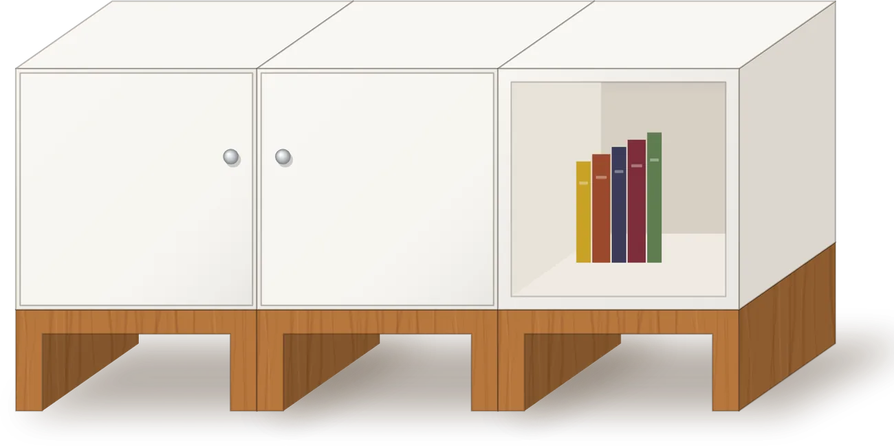 A Briddhi sideboard of white door cubes on wooden bases